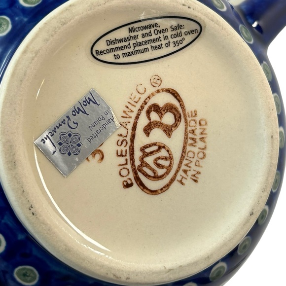 Boleslawiec Polish Pottery Teapot with Lid Pine Trees Snowflakes Poland EUC - Picture 5 of 10